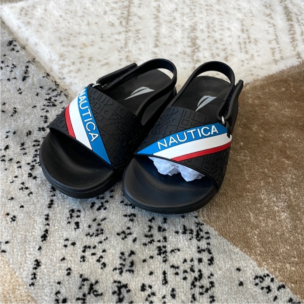 Nautica Kids Black Sandals with Blue and Red Accents